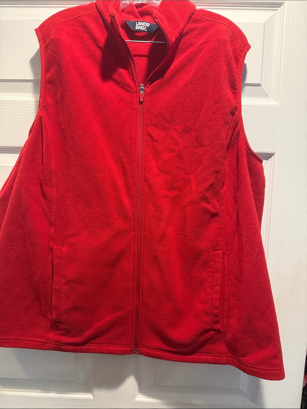 Lands' End Bright Red Fleece Zip-Front Vest